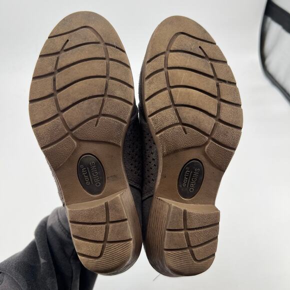 Earth Origins gray Suede Booties Perforated Ruching brandished toe back zip sz 7 - Picture 7 of 10